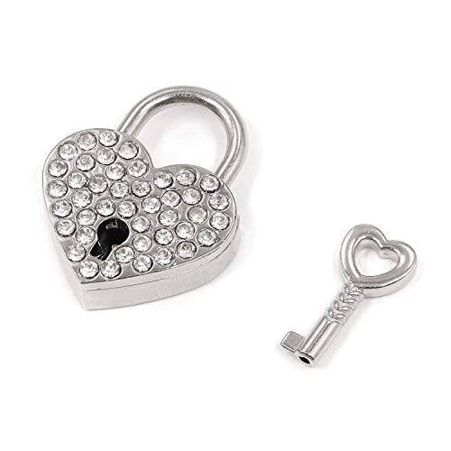 Tulead Heart-Shaped 잠금 Old 잠금 Heart Silver 미니 맹꽁이자물쇠,통자물쇠,자물쇠 1.51x1.18 Baggage 잠금 메탈 맹꽁이자물쇠,통자물쇠,자물쇠 Heart with 키