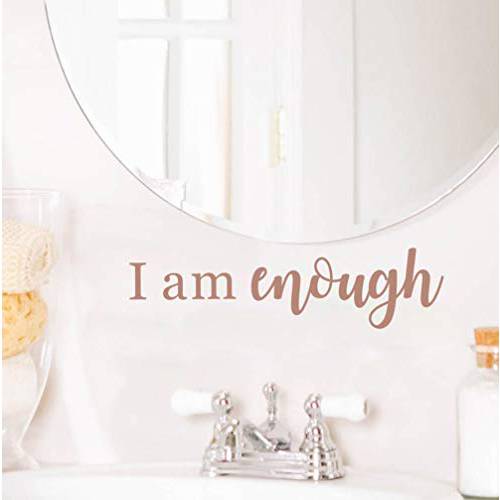 I Am Enough 벽면 데칼, 아름다운 미러 인용문 스티커 화장실 장식, 동기부여 Saying 데칼 침실 벽면 아트, 브라운 골드