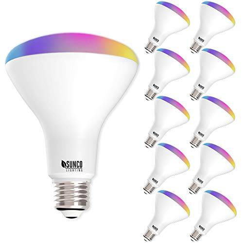 Sunco Lighting 10 Pack 와이파이 LED 스마트 Bulb, BR30, 8W, 컬러 체인징 ( RGB& CCT), Dimmable, 650 LM, 호환가능한 with 아마존 알렉사&  구글 조수 - 노 허브 Required