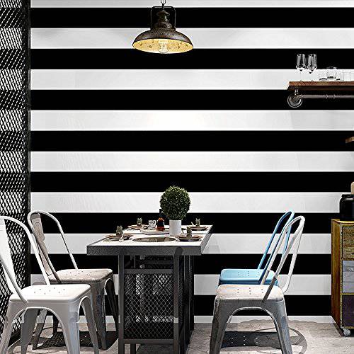 블루밍 벽면 와이드 Stripes 필 and 스틱 벽지,시트지 벽면 Mural 벽면 Decor, (Black& White)