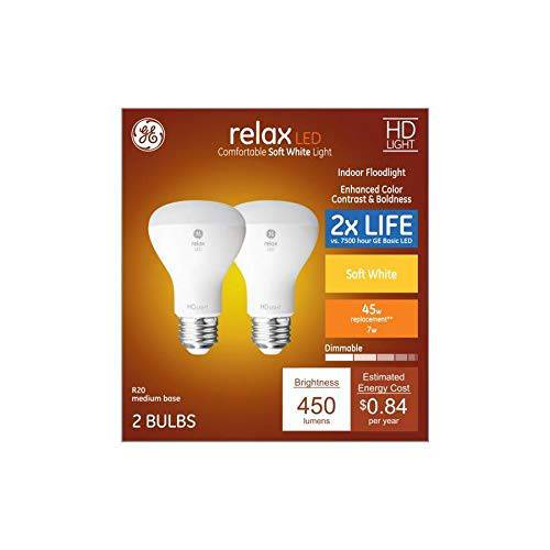 GE 릴렉스 2-Pack 45 W 호환 디머블, 밝기 조절 가능 소프트 White R20 LED 가벼운 고정, 고정가능 가벼운 Bulbs