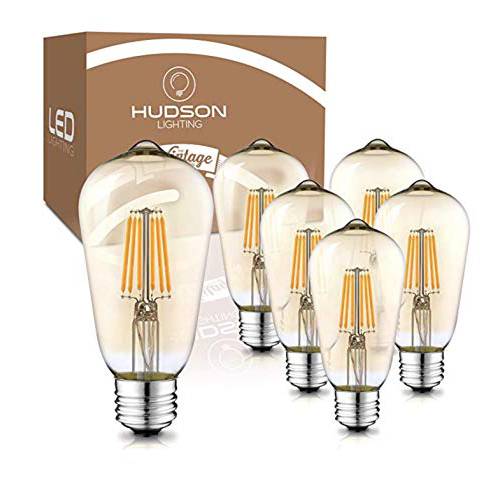 밝기조절가능 LED 에디슨 전구S: 6 Watt, 2200K 웜톤 전구 - Amber 골드 글래스 - 60 Watt 호환 - E26 바닥 - 장식용 빈티지 전구 세트 - 6 팩