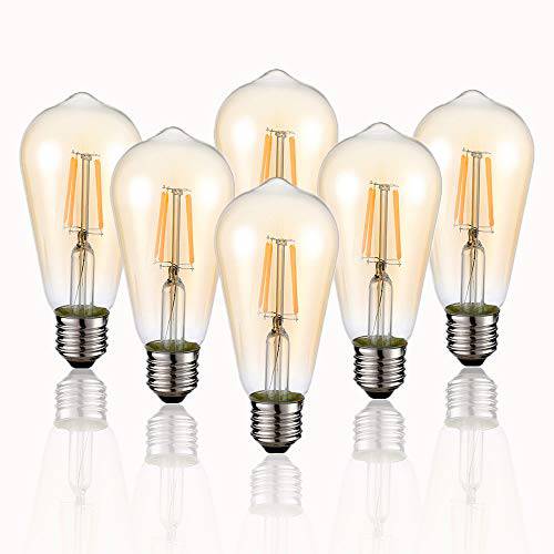 빈티지 에디슨 LED Bulb, 6-Pack ST58 E26 40 Watt Equivalent, Warm White 2200K, 앤틱 빈티지 Style 가벼운, Squirrel 케이지 Filament 에디슨 가벼운 Bulbs 노란색 Glass, Non 디머블, 밝기 조절 가능