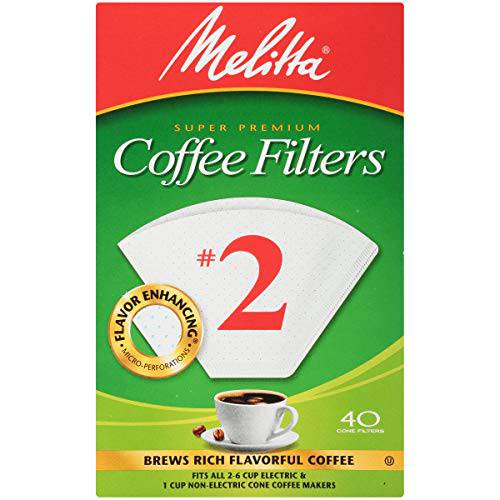 Melitta 2 원뿔형 커피 Filters, White, 40 Count