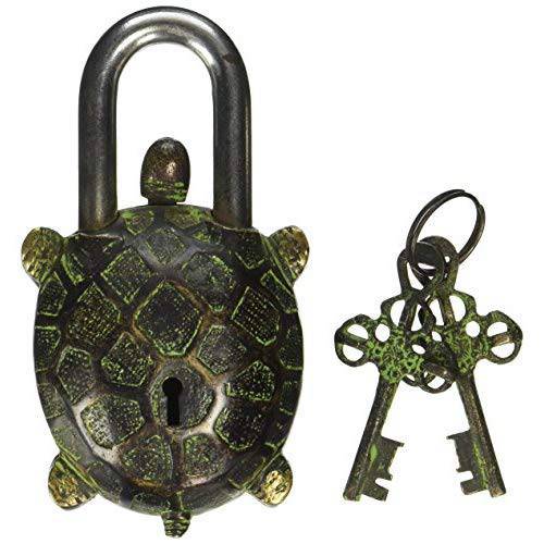 놋쇠 맹꽁이자물쇠, 통자물쇠, 자물쇠 - 락 with 열쇠 - 일 Functional - 놋쇠 만든 - 타입 : (Tortoise - 포도수확 Finish)