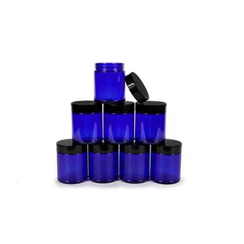 brandnameeng, 코발트 Blue, 8 ounce, 라운드 Glass Jars, with 블랙 뚜껑 - 8 pack