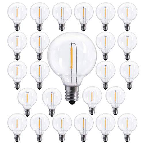 25 Pack G40 Clear 지구본 LED 교체용 Bulbs, E12 스크류 Base LED 파편방지 가벼운 Bulbs for 아웃도어 파티오,발코니 끈,스트립,선 가벼운s, 0.6 Watt 끈,스트립,선 가벼운 Bulbs
