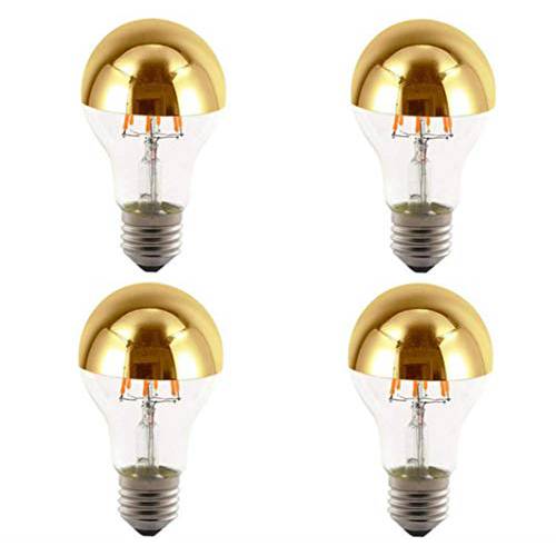 JKLcom 1/2,하프 Chrome 전구 A60 6W 60W 호환 E27 Base LED Filament 빈티지 에디슨 전구 with 미러 1/2,하프 Chrome Gold Bulb, for 화장실 부엌, 주방 생활 Room, Warm White 2700K, Non-Dimmable, 4Pack