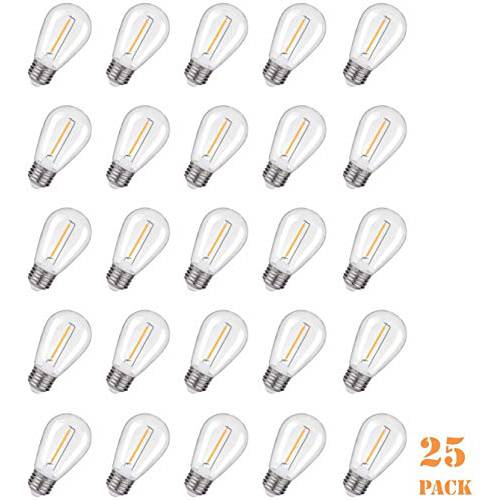 EMITTING 비산방지&  워터프루프, 워터푸르프 S14 교체용 LED 가벼운 Bulbs 1W 호환 to 10W, White Warm 2200K 아웃도어 끈,스트립,선 조명,라이트,무드등,수면등,취침등 빈티지 LED Filament Bulb, E26 Base 에디슨 LED 가벼운 Bulbs (S14-25PACK)