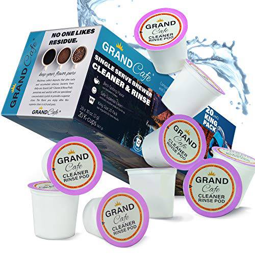Grand Cafe - 20 Pack Keurig K-Cup 클리너 and Rinse for 일회개별포장, 일회 개별포장 브루어 Machines. Stain Remover, Non-Toxic - 2.0 호환가능한