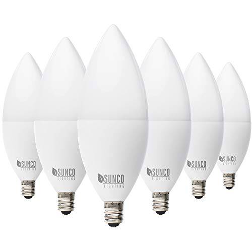 Sunco Lighting 6 팩 B11 LED Candelabra 전구, Dusk-to-Dawn, 5W=40W, 2700K 소프트 화이트, 450 LM, E12 바닥, 아웃도어 장식용 라이트 for 꽂이 - UL