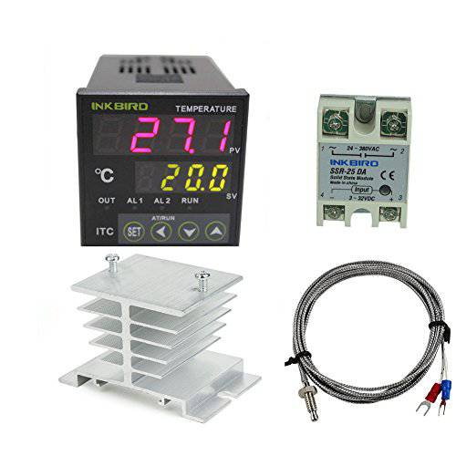 Inkbird AC 100 to 240V ITC-100VH 디지털 PID 온도조절기 온도 컨트롤러 25DA SSR K 온도센서, 열전대, thermocouple 화이트 열 싱크대