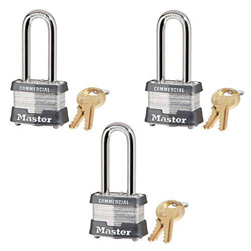 Master Lock 3KALH 맹꽁이자물쇠,통자물쇠,자물쇠, 코팅된 스틸 바디 2’ 걸쇠, 키,열쇠 한쌍 0851 (3-Pack)