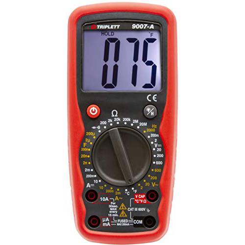 Triplett 고 퍼포먼스 2000 Count 디지털 멀티미터 - AC/ DC Voltage, AC/ DC Current, Resistance, Continuity, Diode Test, 플러스 Temperature, Frequency and Capacitance (9007-A)
