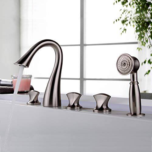 Jiuzhuo Sleek 모양뚜껑디자인 5 Hole Roman Tub 화장실 Faucet Chrome, Brushed Nickel피니쉬 (Brushed Nickel)