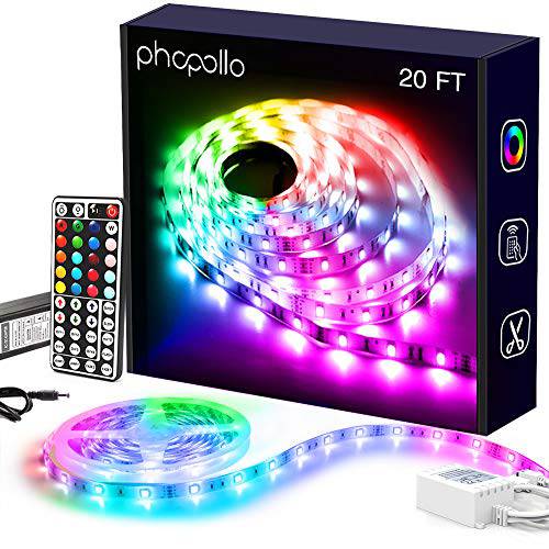 Phopollo led 라이트 40 FT for 침실 컬러 체인징 360 LEDs 브라이트 led 라이트 스트립,스티커,패치 RGB DIY 컬러 옵션 with 파워 서플라이 and 원격