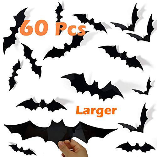 Halloween-Decorations-Bats-Decor, 60 Pcs 3D PVC 용지,종이 Bats for 벽면 장식,데코 Scary DIY 비행 Bats 스티커, 할로윈 실내 장식,데코 홈 윈도우 데코레이션,데코,장식 세트