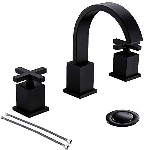 8 Inch 2 손잡이 Waterfall 3 Holes Brushed 골드 Lead- 프리 Widespread Bathroom Faucet by Phiestina, Bathroom 싱크대 Faucet with 메탈 팝 Up 배수구,배출구 and 워터 서플라이 Lines, WF001-10-BG