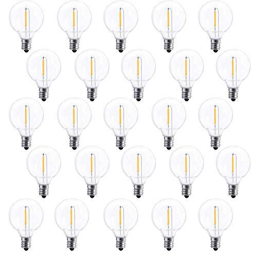 25 팩 G40 LED 교체용 전구 E12 스크류 바닥 LED 지구본 라이트 Bulbs for 파티오,발코니 끈,스트립,선 라이트, 호환 to 0.6-Watt 클리어 라이트 Bulbs