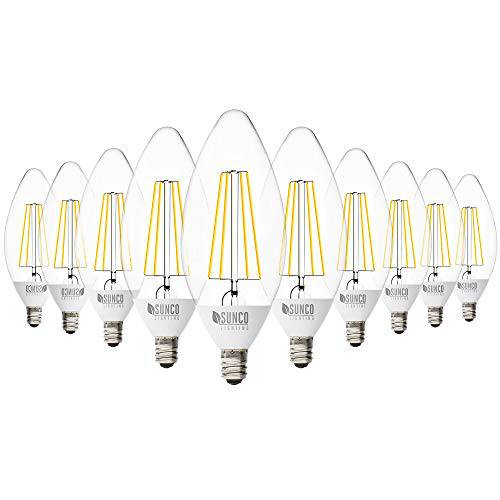 Sunco Lighting 10 팩 B11 LED Candelabra 전구, Dusk-to-Dawn, 5W=40W, 3000K 웜톤 화이트, Filament, 500 LM, E12 바닥, 아웃도어 장식용 라이트 for 꽂이 - UL