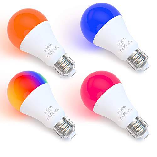 스마트 라이트 Bulbs, KHSUIN 스마트 Bulbs Work with Alexa/ 구글 홈 어시스턴트/ 폰, 밝기조절가능 다양한색 LED RGBCW 와이파이 Bulbs (No 허브 Need), E26 바닥, 800lm, 7W (80w 호환) 4 팩