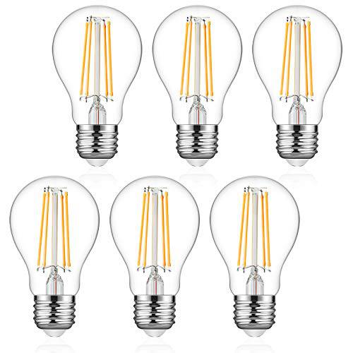 Defurhome A19 Filament LED 전구, 6W (60W 호환), 클래식 E26 클리어 글래스 LED Bulbs, 750 Lumens, 웜톤 화이트 2700K, Non-Dimmable, 스탠다드 교체용 (6-Pack)