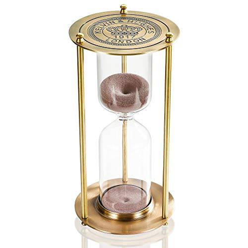 Hourglass 타이머 60 Minute 샌드 타이머: 빈티지 황동 샌드 시계 60 분, 유니크 1 Hour 글래스 샌드 워치 60 Min 가정용 데스크 사무실,오피스 장식용, 라지 앤틱 메탈 장식,데코 Sandglass 타이머