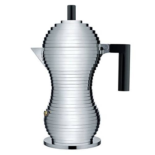 Alessi MDL02/ 6 BPulcina 스토브 탑 에스프레소,커피 6 컵 커피머신, 커피 캡슐 머신, 커피 메이커 in 알루미늄 주조 손잡이 And 노브 in Pa, 블랙