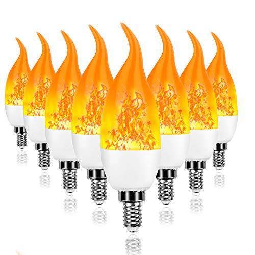 8 팩 E12 LED Flame 이펙트 라이트 Bulbs - 2020 Upgrade 4 Modes with 뒤집기, 업사이드다운 이펙트 - E12 LED 반짝거리는 Candelabra 라이트 Bulbs for 실내/ 아웃도어/ 호텔식/ Party/ 바 데코,장식