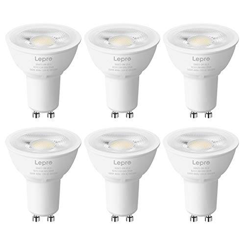 Lepro GU10 LED 라이트 Bulbs, 50W 호환, 밝기조절가능 40° 스팟 라이트, 5000K Daylight 화이트 내츄럴 라이트, 5.5W 400lm, LED 교체용 for Recessed Track 라이트닝, 팩 of 6