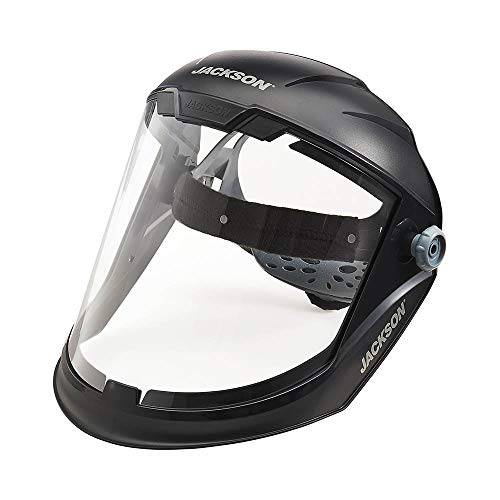 Jackson Safety  경량 MAXVIEW 프리미엄 Face 쉴드 with Ratcheting Headgear, 클리어 색칠, Uncoated, 블랙, 14200 (제거 Protective 필름 Before Use)