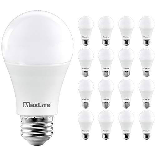 MaxLite A19 LED 전구, Enclosed 고정, 고정가능 Rated, Daylight 5000K, 100W 호환, 1600 Lumens, 밝기조절가능, E26 미디엄 바닥, 16-Pack