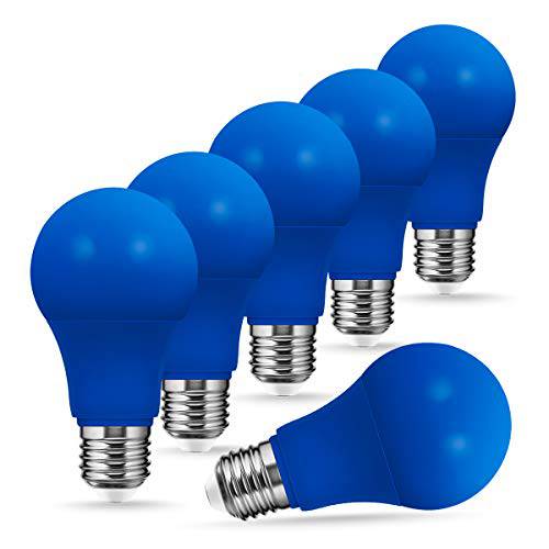 A19 블루 LED Bulbs, JandCase  홀리데이 라이트, 8W(60W 호환), 400LM, 무드 라이트닝 가정용 데코레이션,데코,장식, 침실, Bathroom, E26 바닥, Not 밝기조절가능, 6 팩