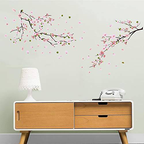 ufengke Flower Peach Blossom 벽면 스티커 Tree Branch 벽면 데칼,도안 아트 장식,데코 for 침실 생활 Room