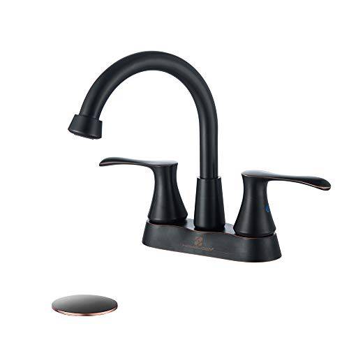 HOMELODY 2-Handle Bathroom 싱크대 Faucet 4-inch Centerset Faucet 하이 Arc 스위블 Spout 화장실 Faucet with 배수구,배출구 조립품, 오일 Rubbed 브론즈