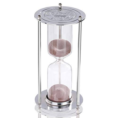 Hourglass 타이머 샌드 시계 60 minute: 빈티지 실버 샌드 워치 60 Min, 독특한 1 시간 글래스 가정용 데스크 사무실,오피스 장식용, 라지 앤틱 메탈 장식 Sandglass 타이머