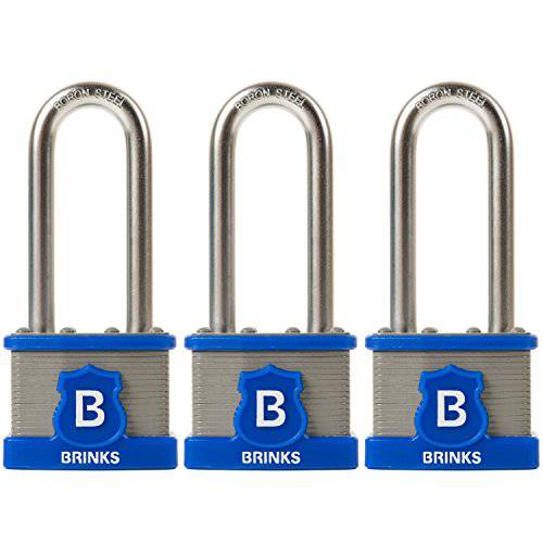BRINKS 677-44302 44mm 코팅된 스틸 상업용 등급 잠금 2-3/ 8 Boron 스틸 걸쇠, 3-Pack, 키,열쇠 한쌍