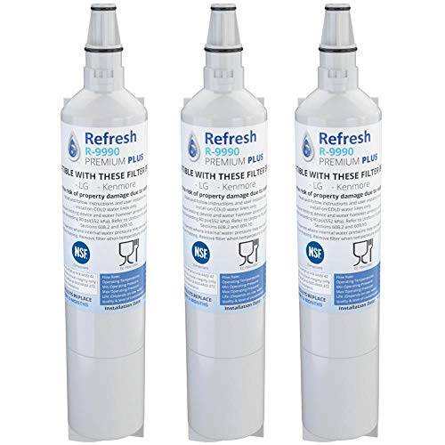 Refresh NSF-53 프리미엄 교체용 냉장고 용수필터, 물 필터, 정수 필터 호환가능한 LG 5231JA2006A, 5231JA2006B, LT600, LT600P also fits Kenmore 46-9990, 9990, 469990 냉장고 용수필터, 물 필터, 정수 필터 (3 팩)