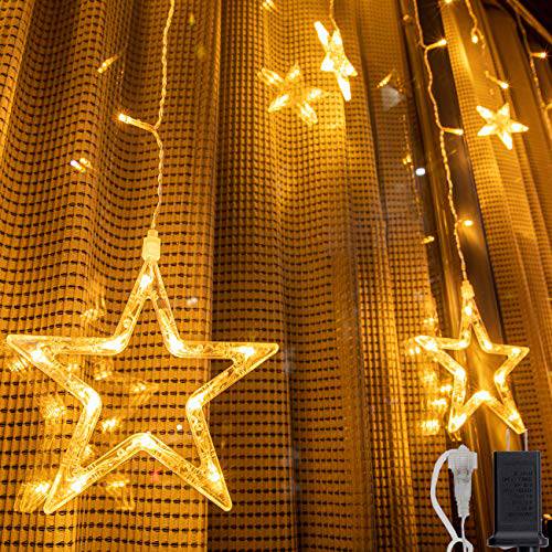 AWQ 12 Stars 138 LEDs Fairy 라이트 스타 끈,스트립,선 라이트 스타 커튼 라이트 8 모드 크리스마스 웨딩 홈 가든 침실 실내 아웃도어 장식,데코