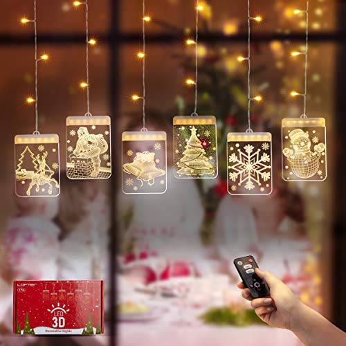 크리스마스 장식 LED 끈,스트립,선 라이트, 밝기조절가능 Creative 3D 반짝거리는 걸수있는 라이트 타이머/ 5 모드/ USB 플러그, Warm 화이트 리모컨, 원격 커튼 라이트 홀리데이 창문/ Fireplace/ 벽면/ 침실 장식,데코