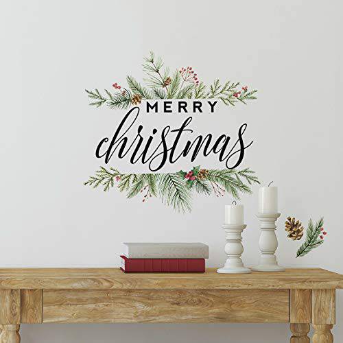 RoomMates RMK4480GM Merry 크리스마스 Wreath 벗기고 and 스틱 벽면 데칼,도안, 레드, 그린, 블랙