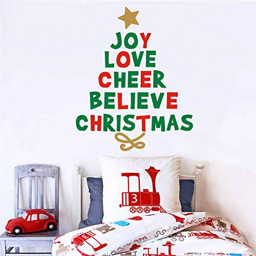 IARTTOP Creative 크리스마스 문구,인용구 트리 벽면 데칼, Joy Love Cheer Believe 크리스마스 스티커 창문 Clings 생활 방 침실 장식,데코 크리스마스 파티 테마 장식