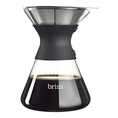 Brim 6 컵 Pour Over 커피머신, 커피 캡슐 머신, 커피 메이커 키트, Simply Make 리치, Full-Bodied 커피 Every 시간, 세트 포함 글래스 보온병,보냉병, SCA 측정 스쿱, 실리콘 슬리브, and Healthy-Eco 리유저블,재사용 필터, 블랙