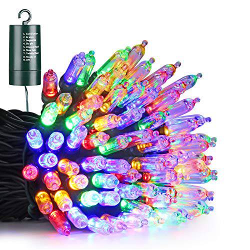 Joomer  배터리 미니 크리스마스 라이트, 33ft 100LED 배터리 작동 미니 라이트 방수 8 모드&  타이머 크리스마스 TREES, 홈, 가든, 파티 and 홀리데이 장식 (Multi-Color)