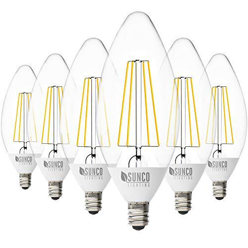 Sunco Lighting 6 팩 B11 LED Candelabra 전구, Dusk-to-Dawn, 5W=40W, 3000K Warm 화이트, 필라멘트, 500 LM, E12 베이스, 아웃도어 장식용 라이트  꽂이 - UL