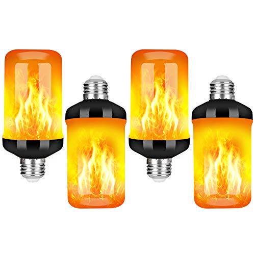Y- STOP LED Flame 이펙트 파이어 라이트 전구 - 업그레이드된 4 모드 반짝거리는 파이어 크리스마스 데코,장식 라이트 - E26 베이스 Flame 전구  뒤집기, 업사이드다운 이펙트 (Black-4 팩)