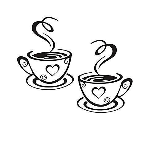SITAKE “ 2 커피 컵” 벽면 장식,데코 스티커, 블랙 커피 장식,데코 커피 바 and 커피 스테이션, 탈부착가능 부엌, 주방 표지판 부엌, 주방 데코,장식 벽면, 15.7 x 13.4 인치