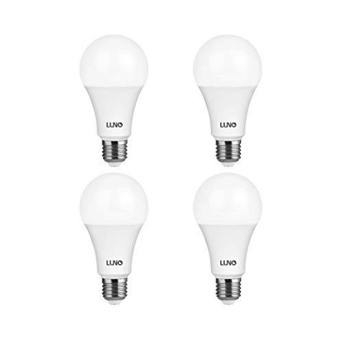 LUNO A21 밝기조절가능 LED 전구, 15W (100W 호환), 1600 루멘, 5000K (일광), 미디엄 베이스 (E26), UL&  에너지 스타 (4-Pack)
