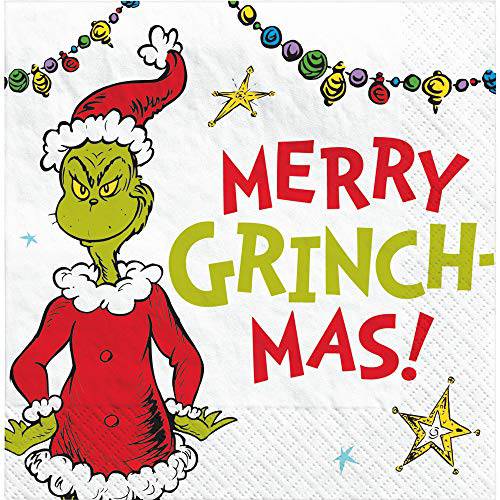 전통 Grinch Merry Grinchmas 음료 냅킨, 16 per 팩