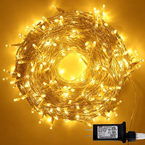 400-Count LED 크리스마스 라이트 (8 모드), 140.7 ft 클리어 와이어 LED 크리스마스 끈,스트립,선 라이트 (싱글 Stranded), Warm 화이트 라이트 실내 or 아웃도어 크리스마스 데코,장식